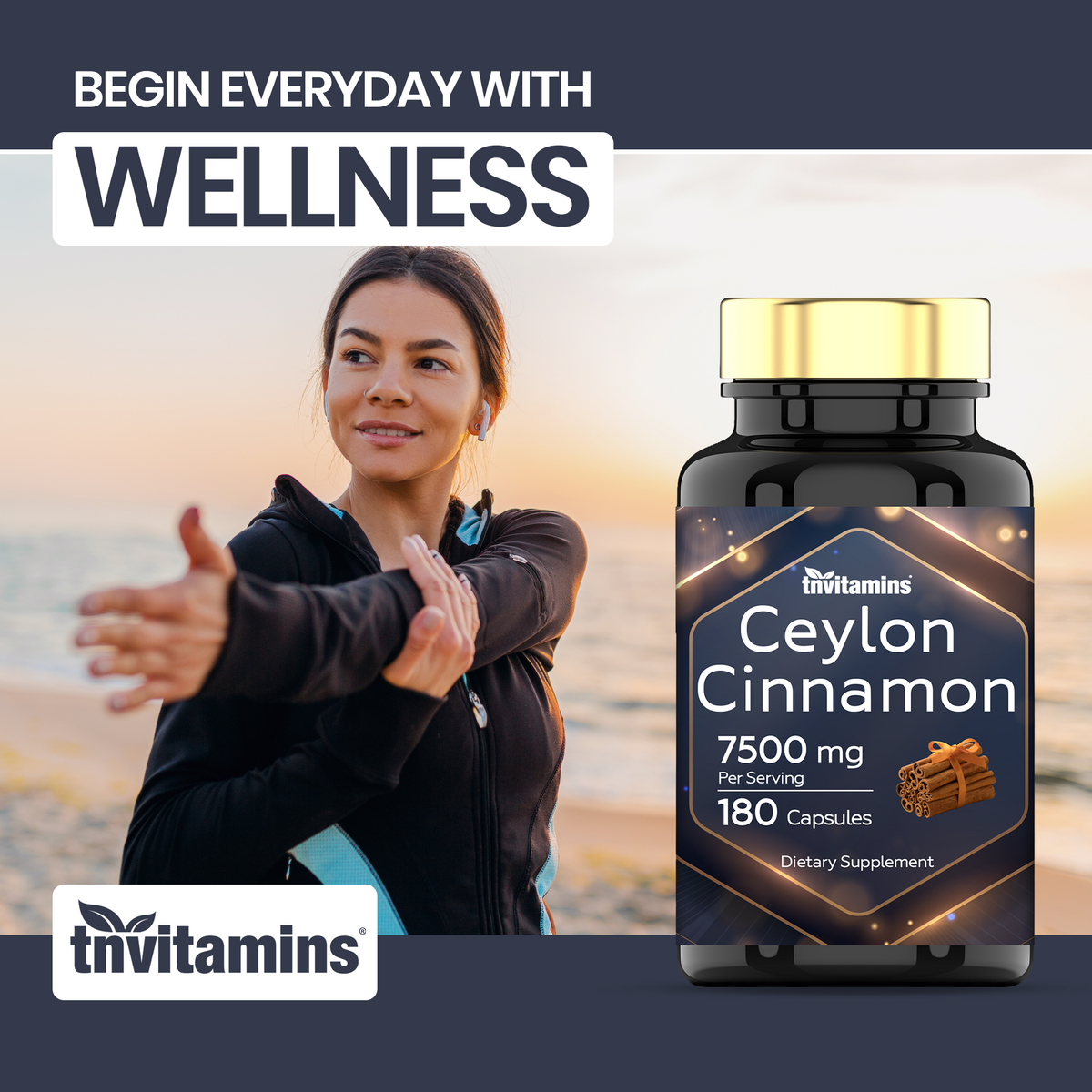 tnvitamins Ceylon Cinnamon Capsules 7500mg Per Serving - 180 Capsules | High Potency Ceylon Cinnamon Powder Pills for Women & Men