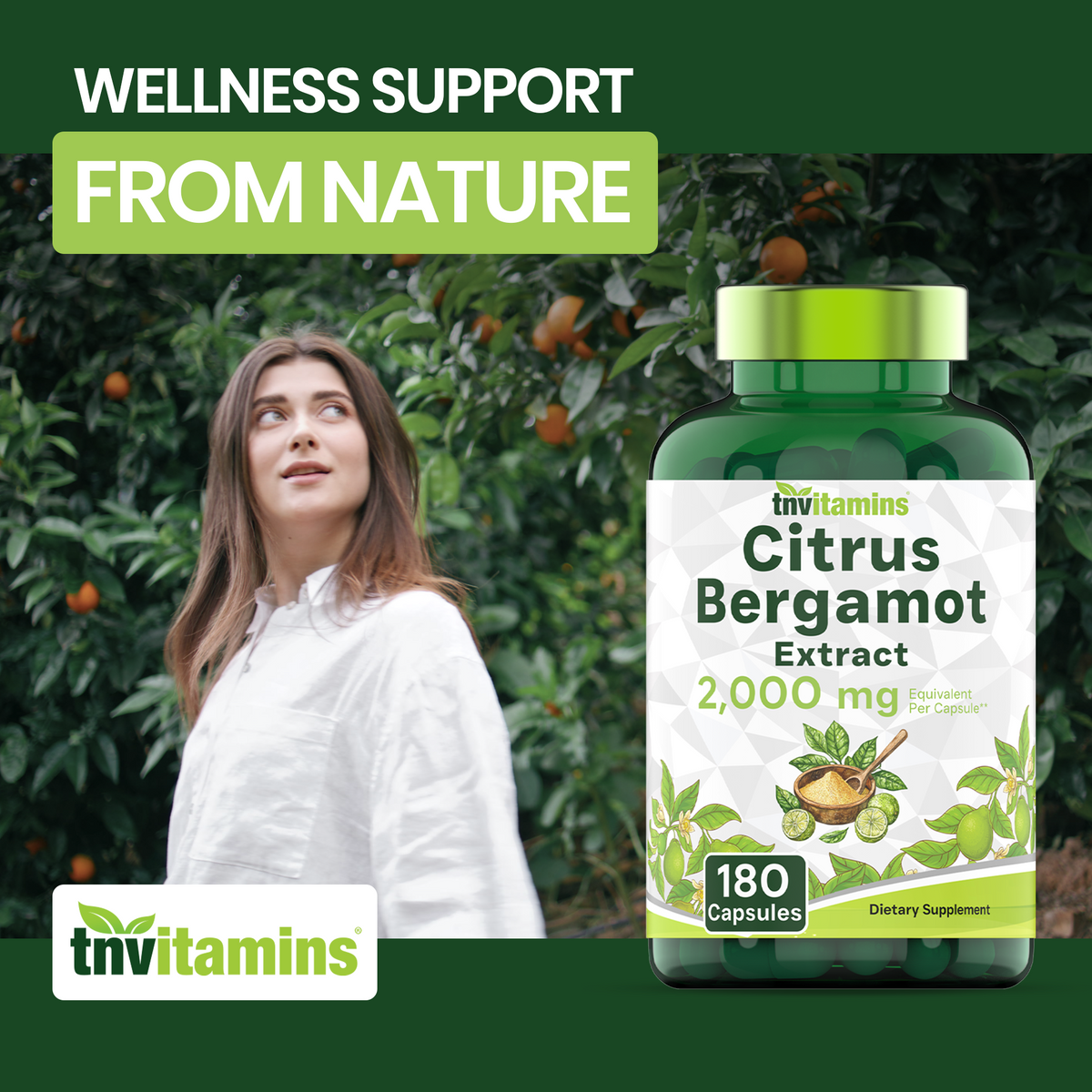 tnvitamins Citrus Bergamot 2000mg - 180 Capsules | Ultra Potent Citrus Bergamot Supplement 2000 mg Per 1 Capsule Serving | 6 Month Supply! | Non-GMO | Made in The USA!