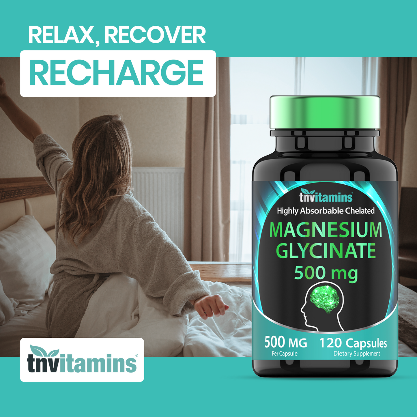 Magnesium Glycinate 500mg Per Capsule - 120 Count | 4 Month Supply! | Pure Chelated Magnesium Supplement for Sleep, Calm, Nerve, Joint, & Bone Support* | AKA Magnesium Bisgycinate | Non-GMO