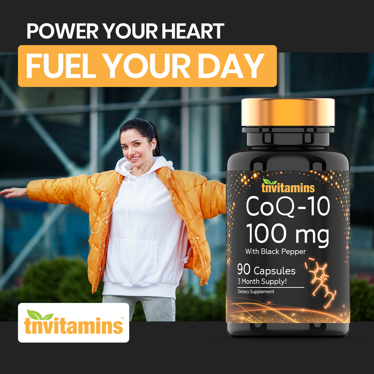 tnvitamins CoQ-10 100mg - 90 Capsules with Black Pepper Extract | Maximum Absorption Rapid Release Capsules | Coenzyme Q-10 Supplement | Powerful Free Radical Fighting Antioxidant