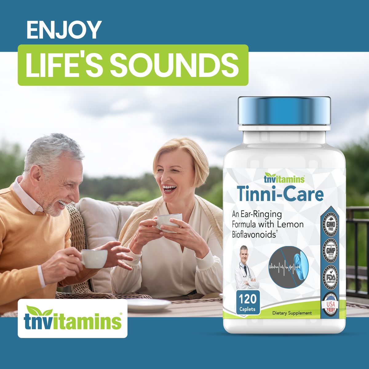 tnvitamins  **New Larger Size and New Label** Tinni-Care Lemon Bioflavaniod Supplement an Ear Ringing Relief Formula That May Help with Ringing Over Time | 120 Caplets - Vitamins C, B1, B2, B6 & B12