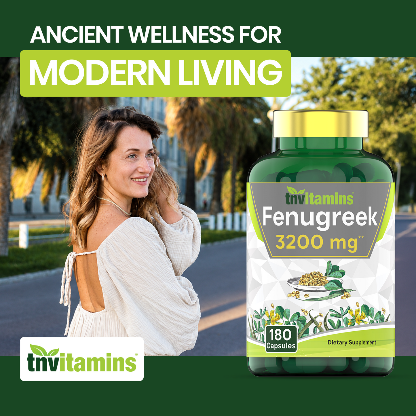 tnvitamins Fenugreek Capsules: 3200 mg - 180 Capsules | Fenugreek Supplement for Men & Women | Fenugreek Seed Powder Extract | Non-GMO | Made in The USA!