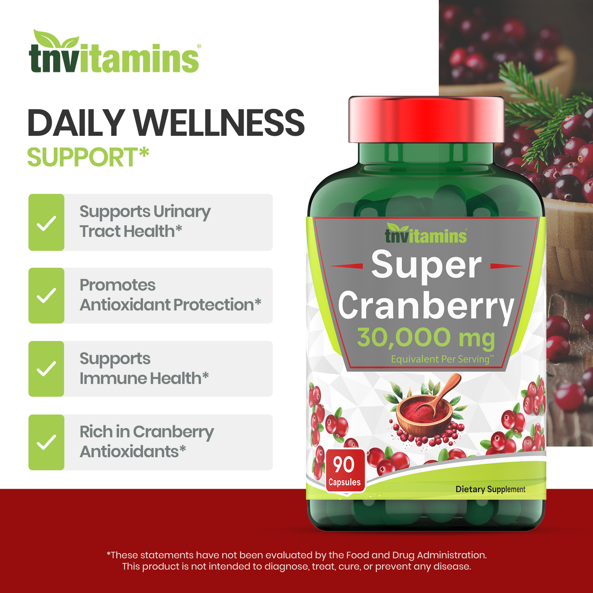Super Cranberry Pills for Women & Men (30,000 MG  -  90 Capsules) | Supports Urinary Tract Health* | Cranberry Concentrate Supplement | Bladder & Kidney Support* | Supports Women's Health* | Antioxidants