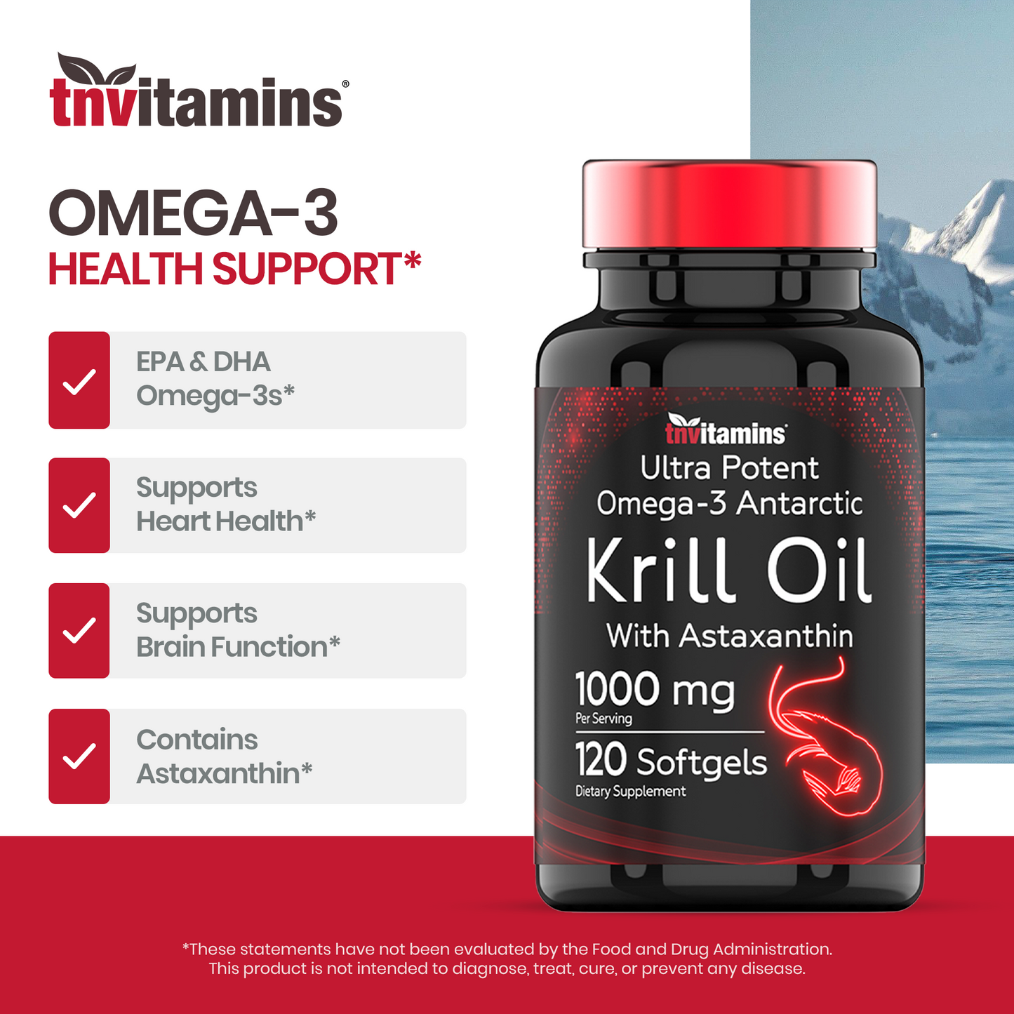 Antarctic Krill Oil 1000mg - 120 Softgels | Ultra Potent Omega-3: 120mg EPA, 80 mg DHA, 200 mcg Astaxanthin