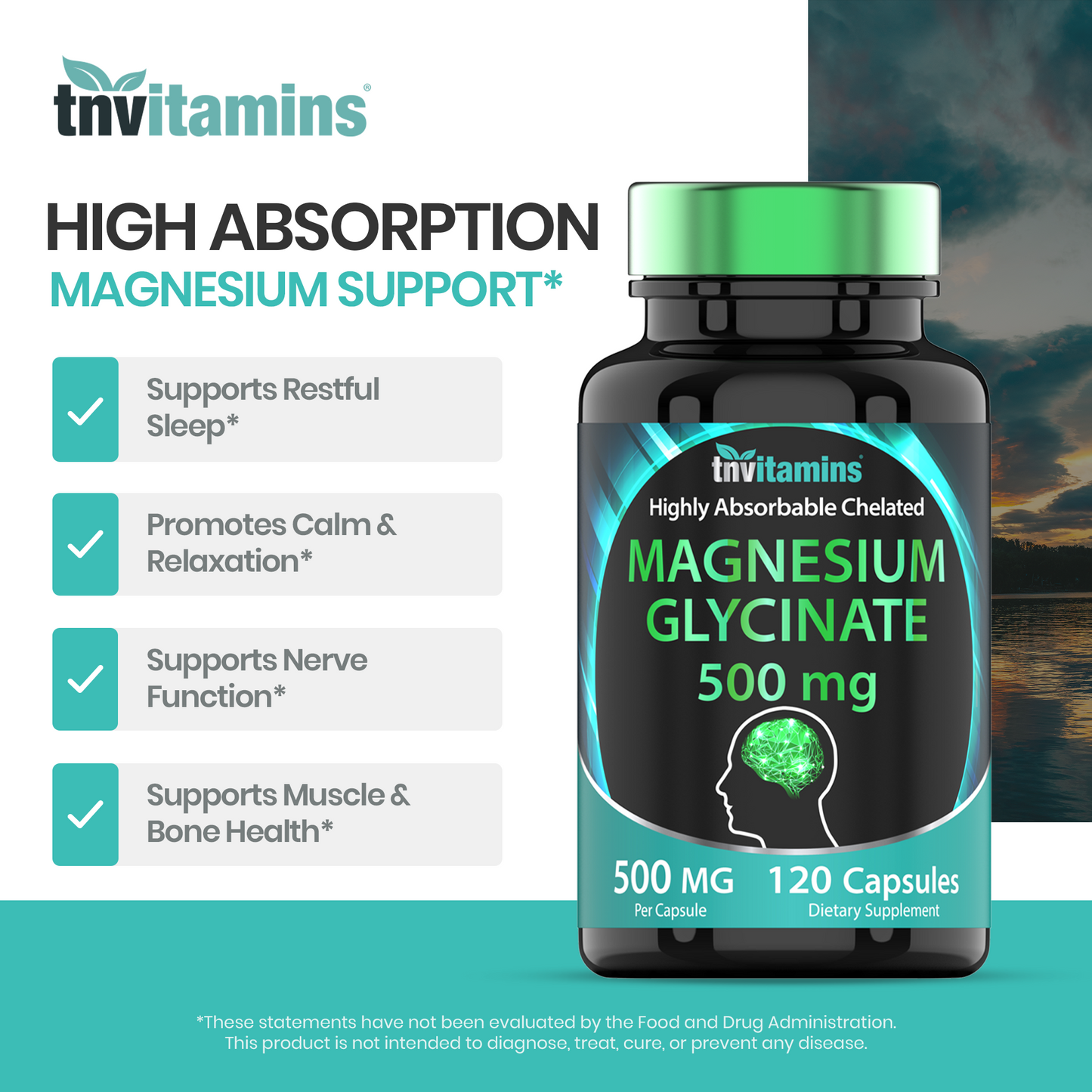Magnesium Glycinate 500mg Per Capsule - 120 Count | 4 Month Supply! | Pure Chelated Magnesium Supplement for Sleep, Calm, Nerve, Joint, & Bone Support* | AKA Magnesium Bisgycinate | Non-GMO