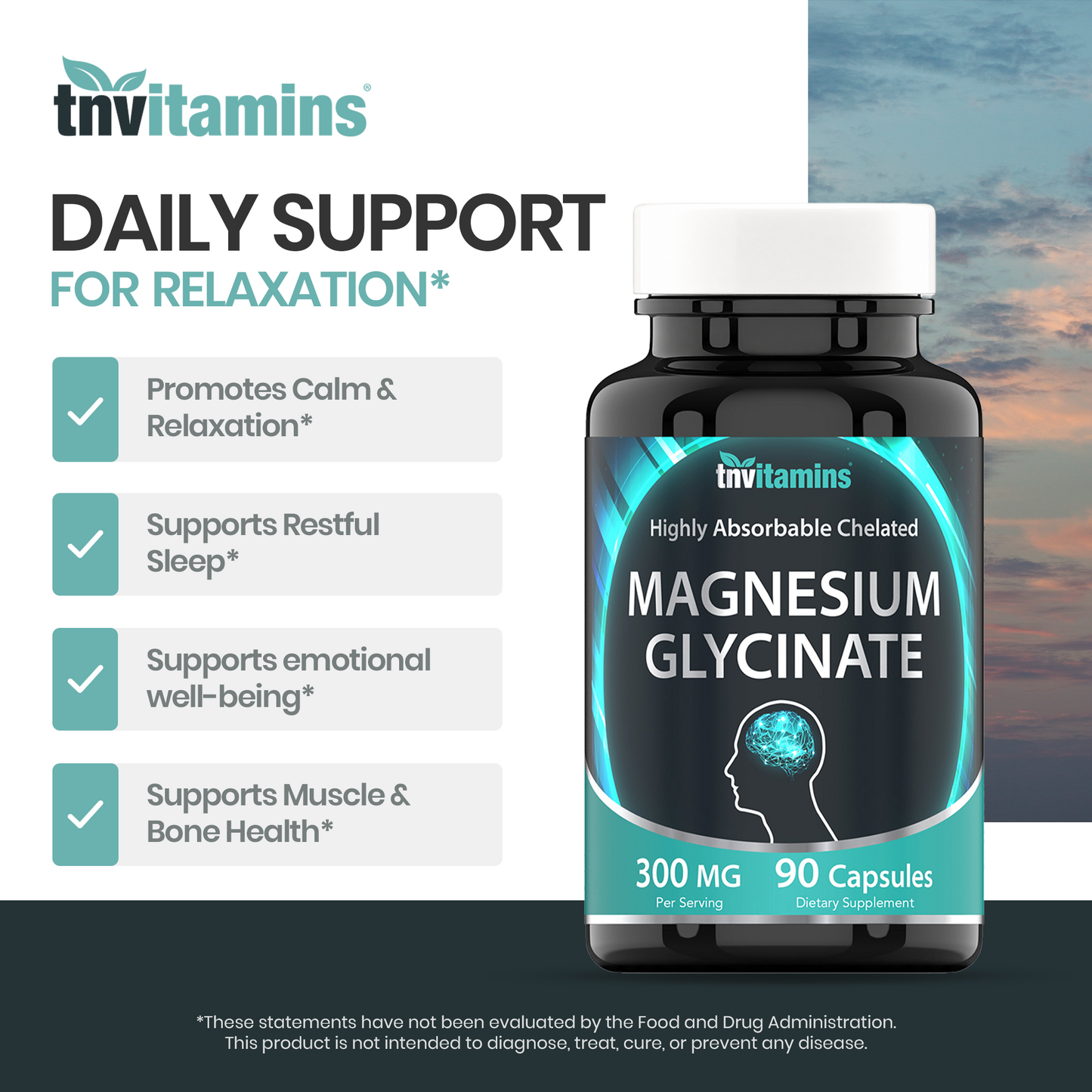 Chelated Magnesium Glycinate Capsules (300 MG - 90 Count) for Women & Men | AKA Magnesium Bisglycinate | Highly Absorbable | Calm, Sleep, Muscle, Stress, & Frustration Support* | by TNVitamins