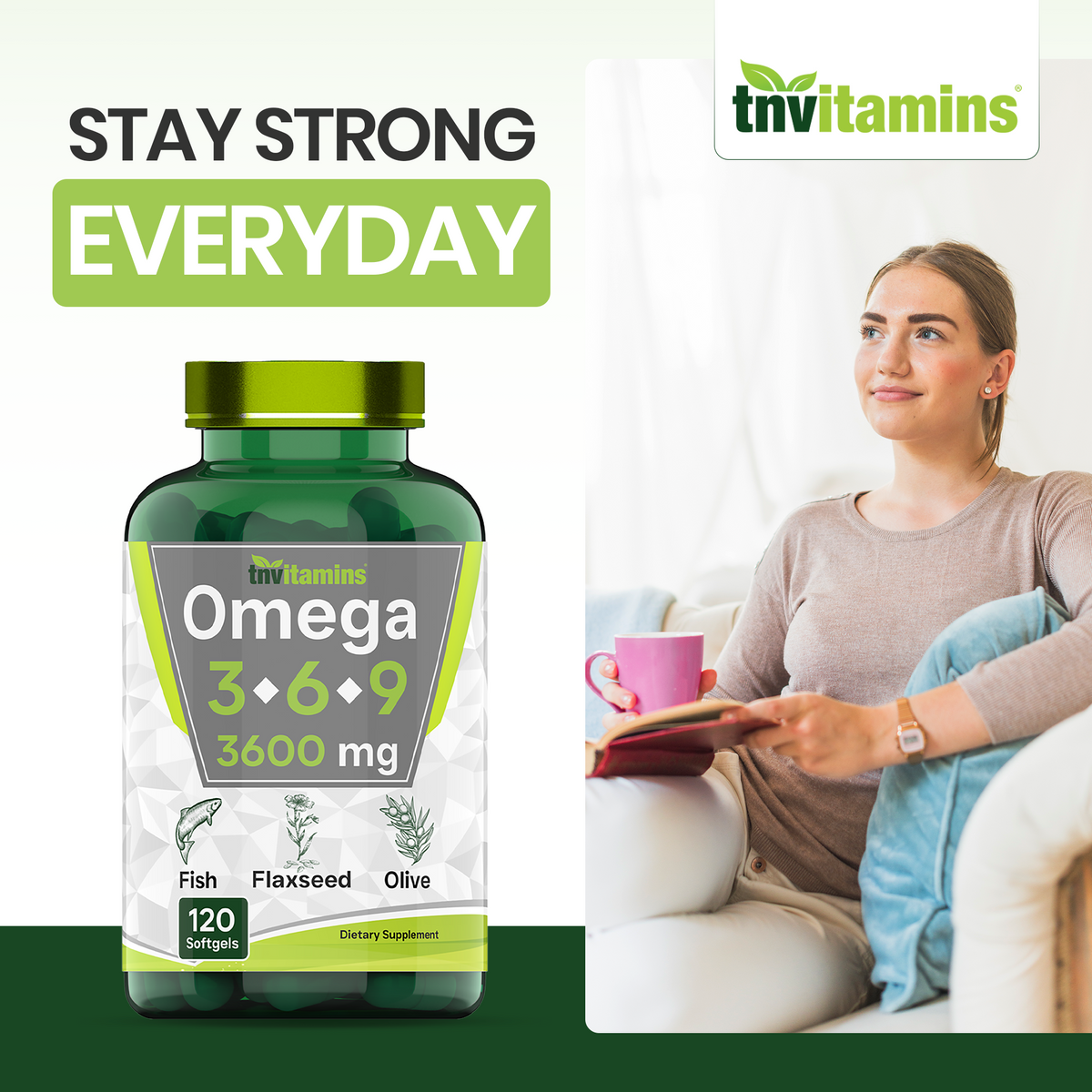 Triple Omega 3◆ 6◆ 9: 3600mg  - 120 Softgels | Omega Essential Fatty Acids from Fish Oil (EPA & DHA), Flaxseed Oil (ALA & LA), & Olive Oil (OA) | Omega 3-6-9 Supplement for Women & Men | Non-GMO