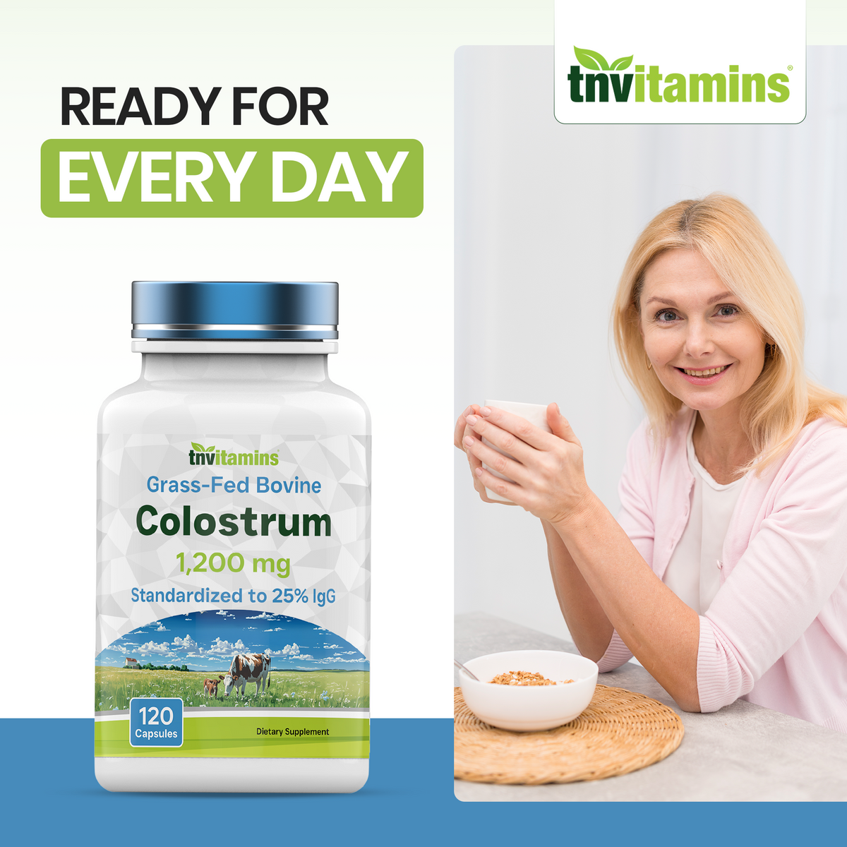 Colostrum Supplement 1,200 mg Per Serving, 120 Capsules | Standardized to 25% IgG (Immunoglobulin G) | Grass-Fed Bovine Colostrum Powder Caps | Immune Support Supplement | Non-GMO, Made in the USA!