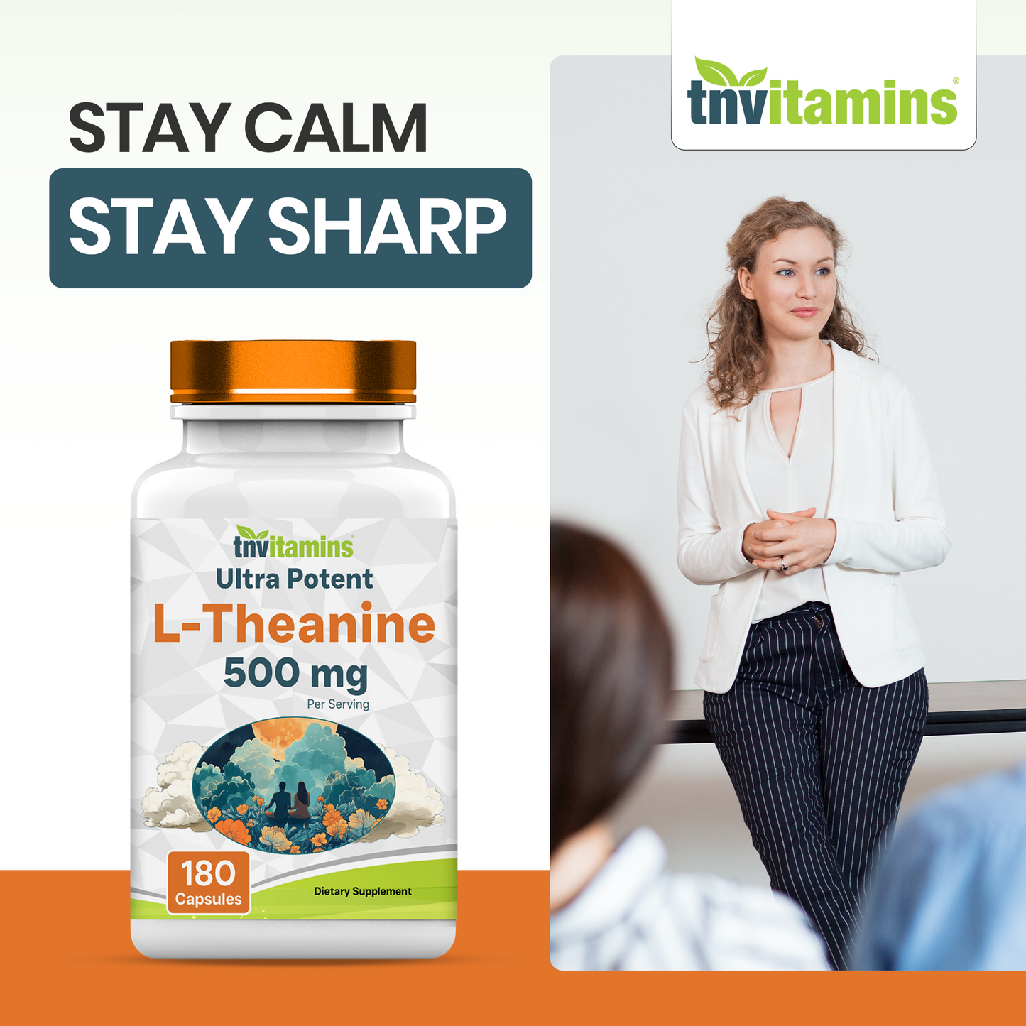 L-Theanine 500 mg Per Serving - 180 Capsules | Keep Calm, Cool, Collected, Alert, & Focused | L-Theanine Supplement May Support Mood, Brain, & Cognitive Function* | Non-GMO, Made in The USA!
