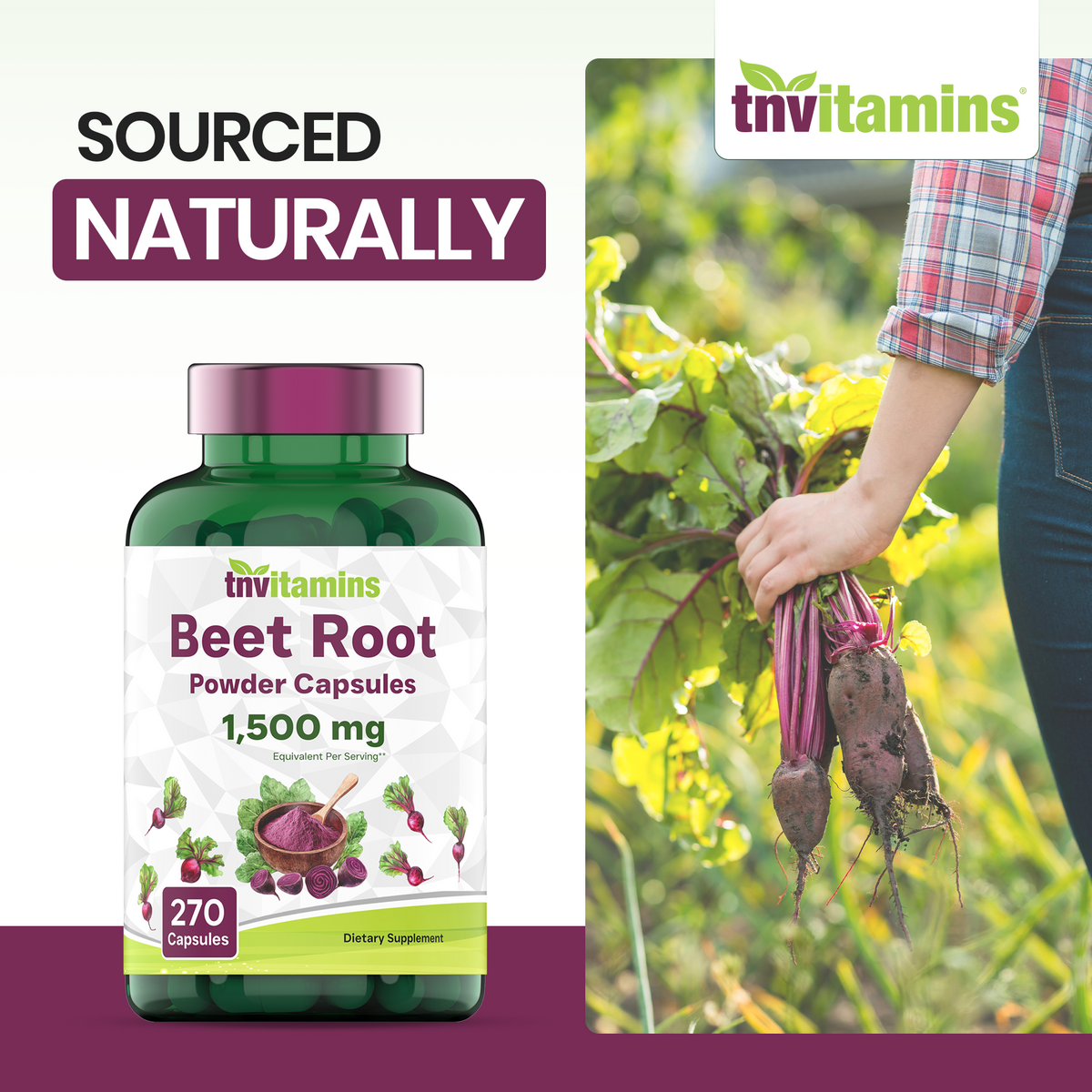 tnvitamins Beet Root Capsules 15,00 Mg Per Serving - 270 Capsules | Beet Root Powder Extract | Non-GMO & Gluten-Free | Produced in The USA