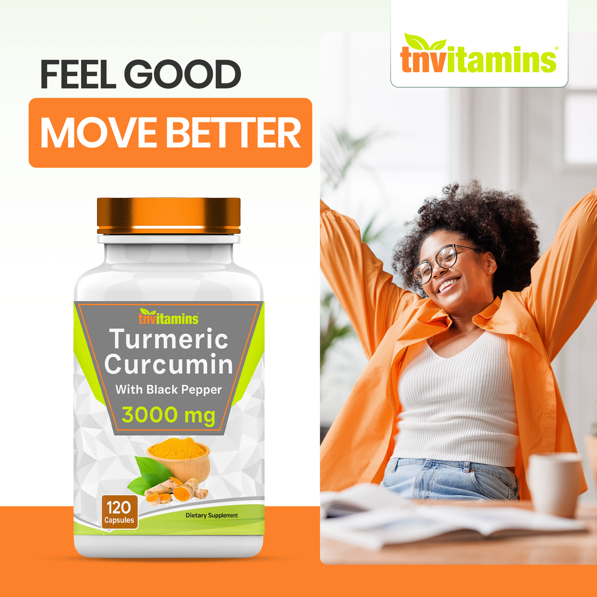 Turmeric Curcumin Capsules with Black Pepper | 3000 MG - 120 Capsules | Extra Strength Golden Turmeric Curcumin Supplement | Non-GMO | Produced in The USA | TNVitamins