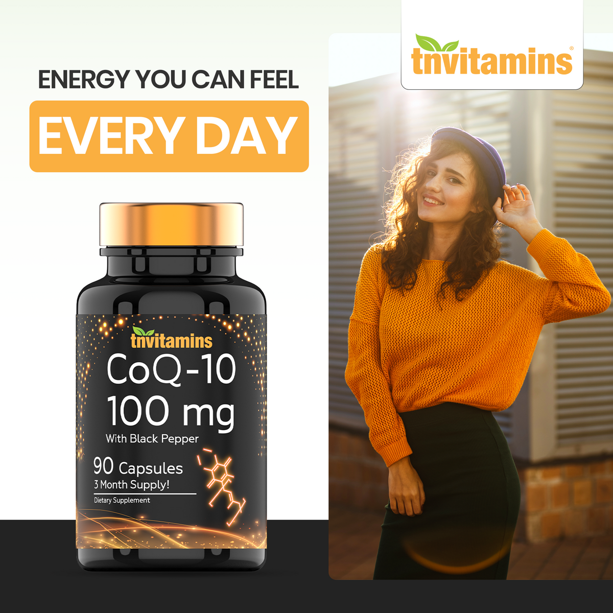 tnvitamins CoQ-10 100mg - 90 Capsules with Black Pepper Extract | Maximum Absorption Rapid Release Capsules | Coenzyme Q-10 Supplement | Powerful Free Radical Fighting Antioxidant
