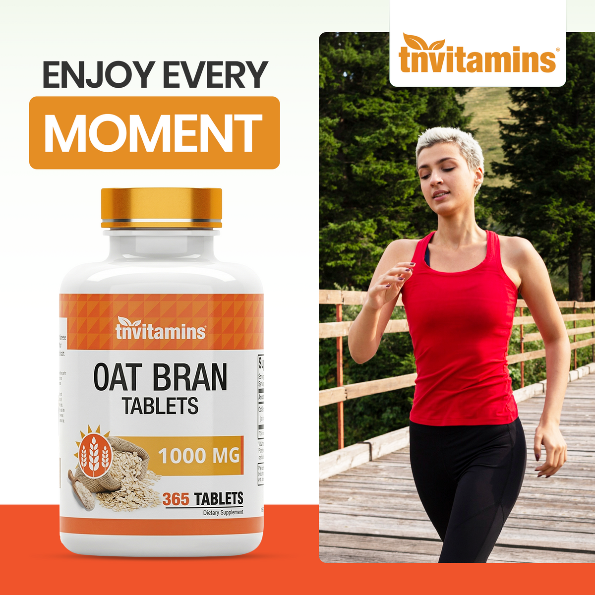 Oat Bran Tablets | 365 Tablets  -  1,000 MG per Tablet | Oat Fiber Tablets | Soluble & Dietary Fiber Supplement | May Support Digestive Health* | TNVitamins