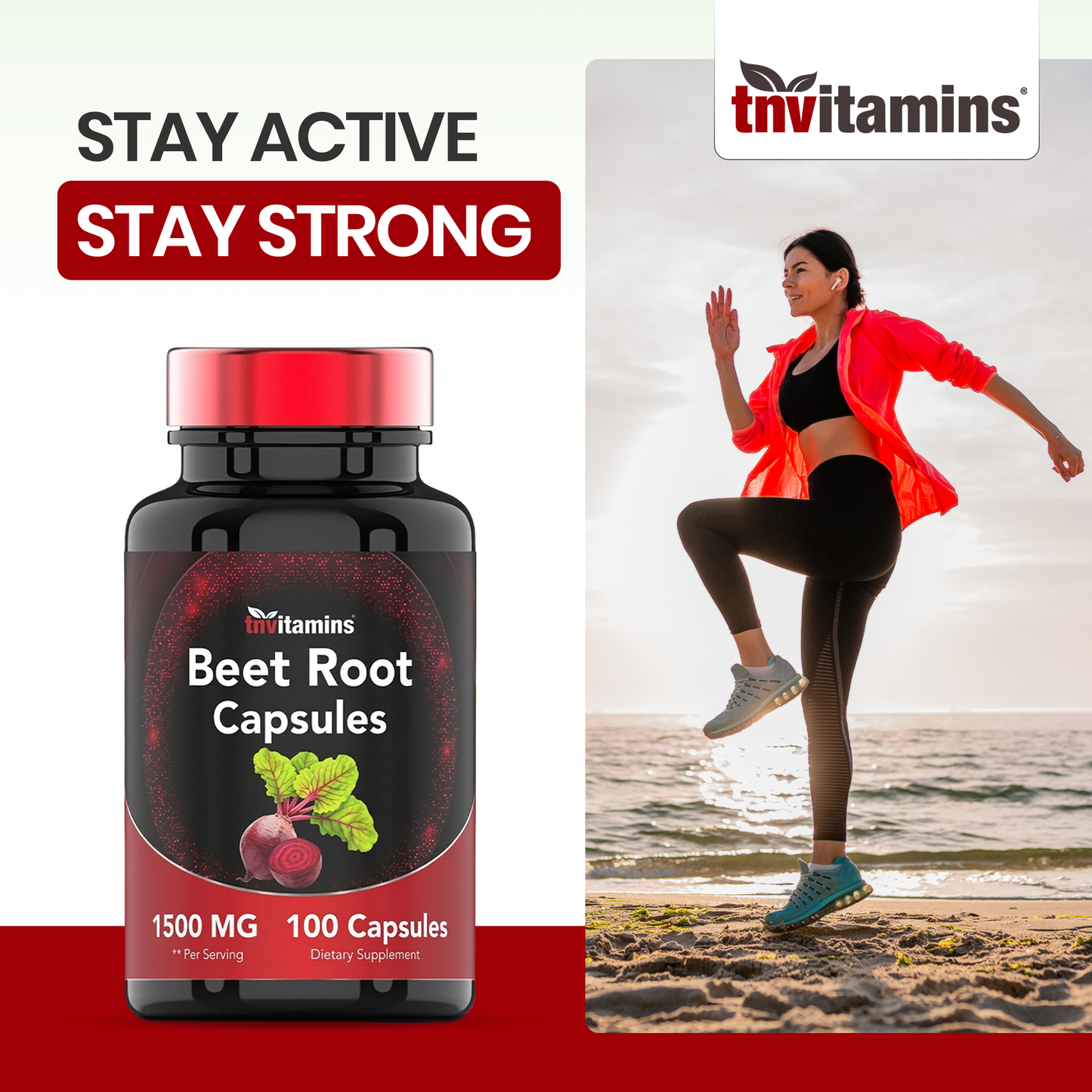 Beet Root Capsules | 1500 Mg - 100 Capsules | Beet Root Powder Extract Capsules | Supports Cardiovascular & Heart Health* | Non-GMO & Gluten-Free | Produced in the USA | TNVitamins