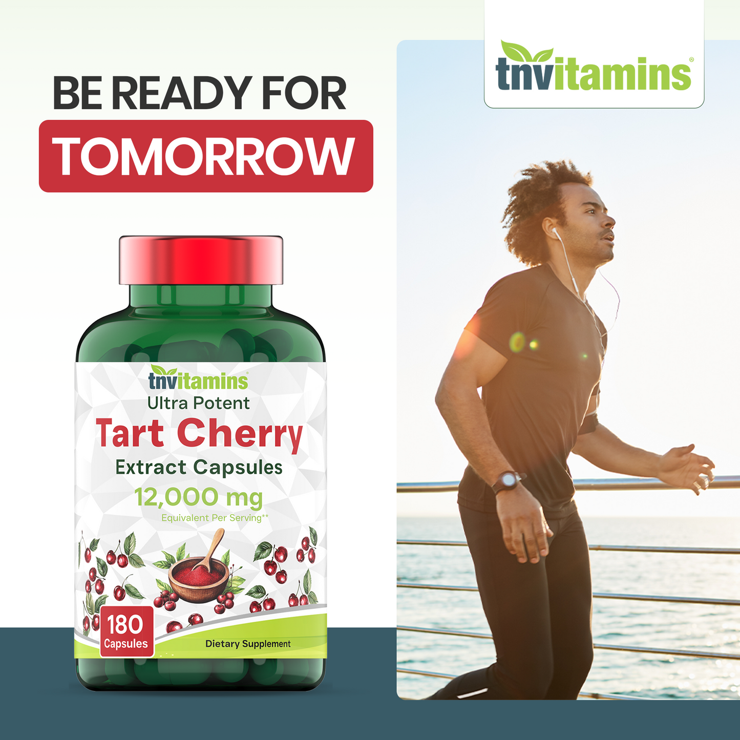 tnvitamins Tart Cherry Capsules 12,000 mg Per Serving - 180 Count | Ultra-Potent Tart Cherry Extract Capsules | Joint, Sleep, & Recovery Support* | High in Antioxidants | Non-GMO | Made in The USA!