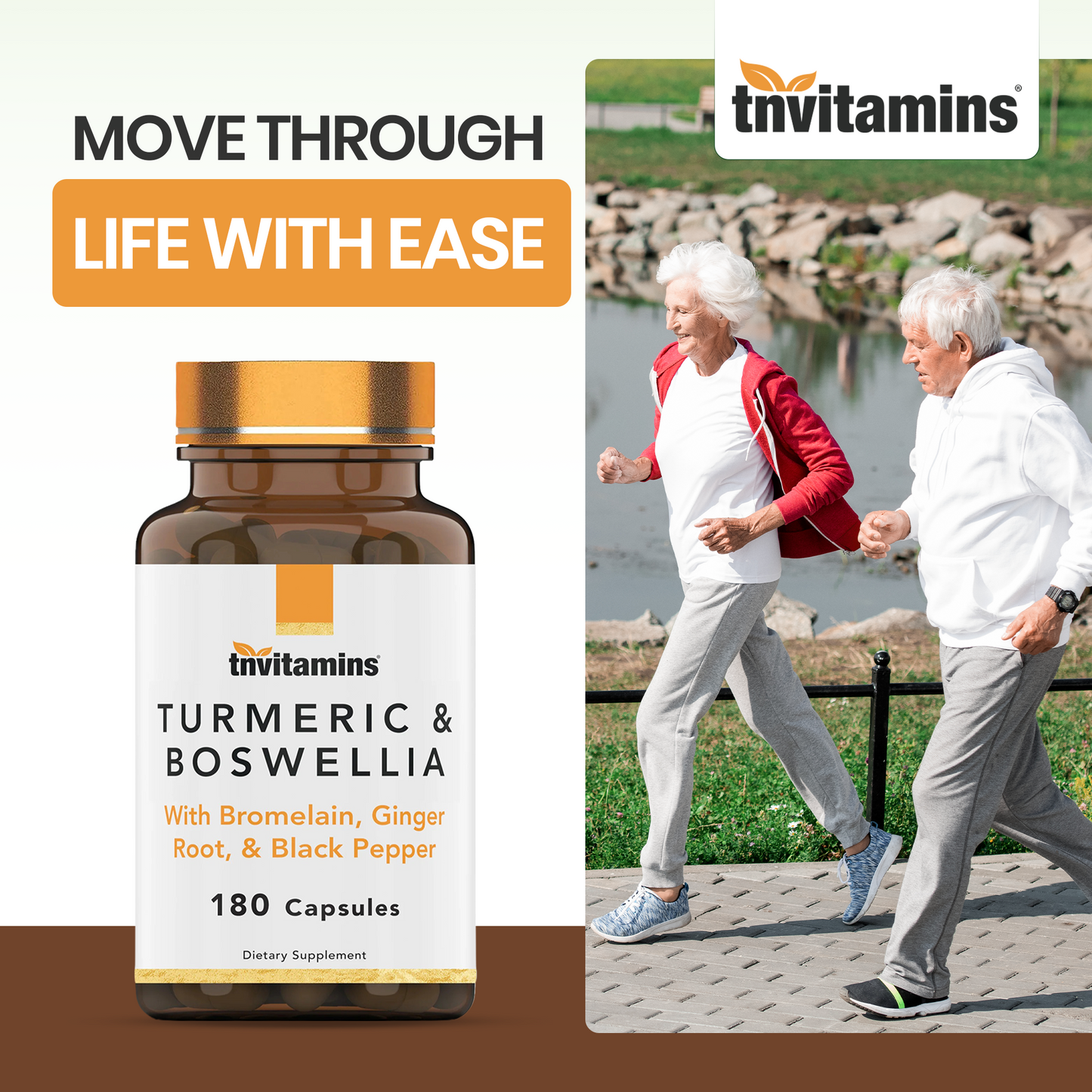 tnvitamins Turmeric & Boswellia Complex (180 Capsules) with Ginger Root , Bromelain, & Black Pepper Extract | Joint-Ease Formula: Powerful Joint Support Supplement* | Produced in The USA