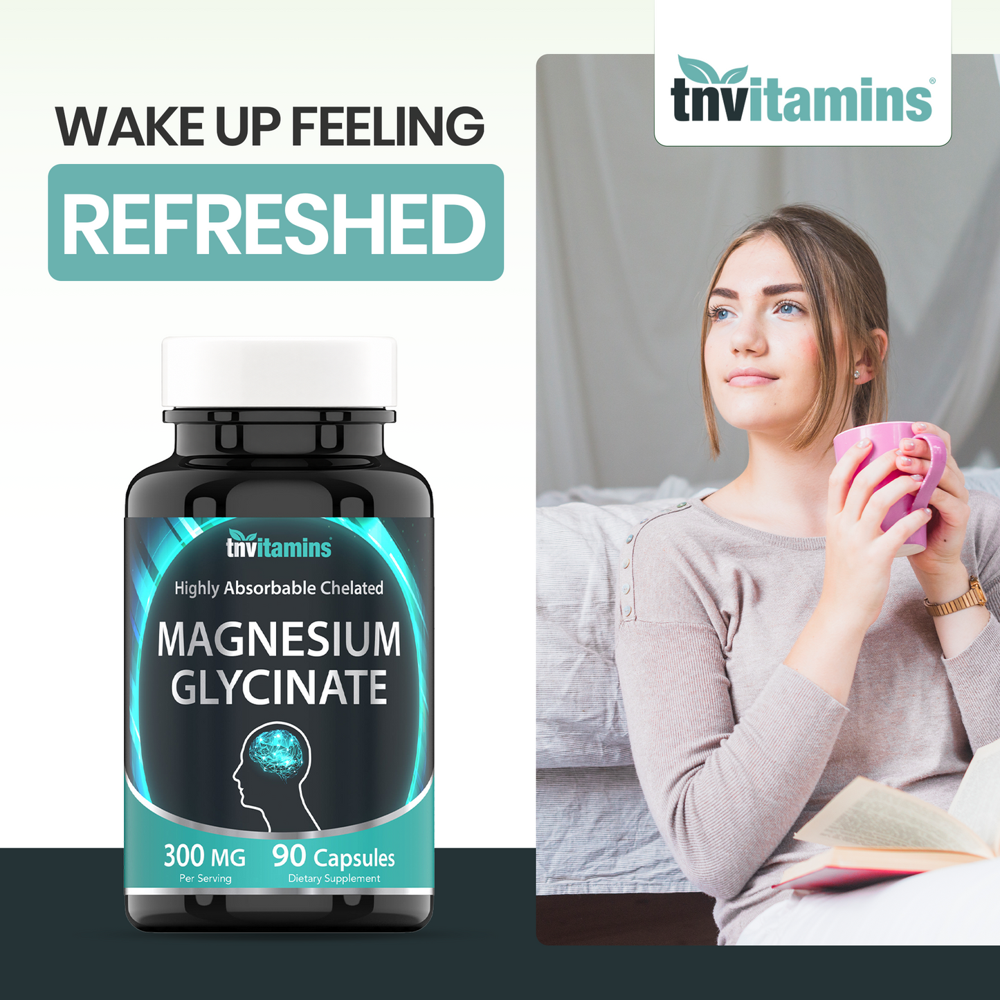 Chelated Magnesium Glycinate Capsules (300 MG - 90 Count) for Women & Men | AKA Magnesium Bisglycinate | Highly Absorbable | Calm, Sleep, Muscle, Stress, & Frustration Support* | by TNVitamins