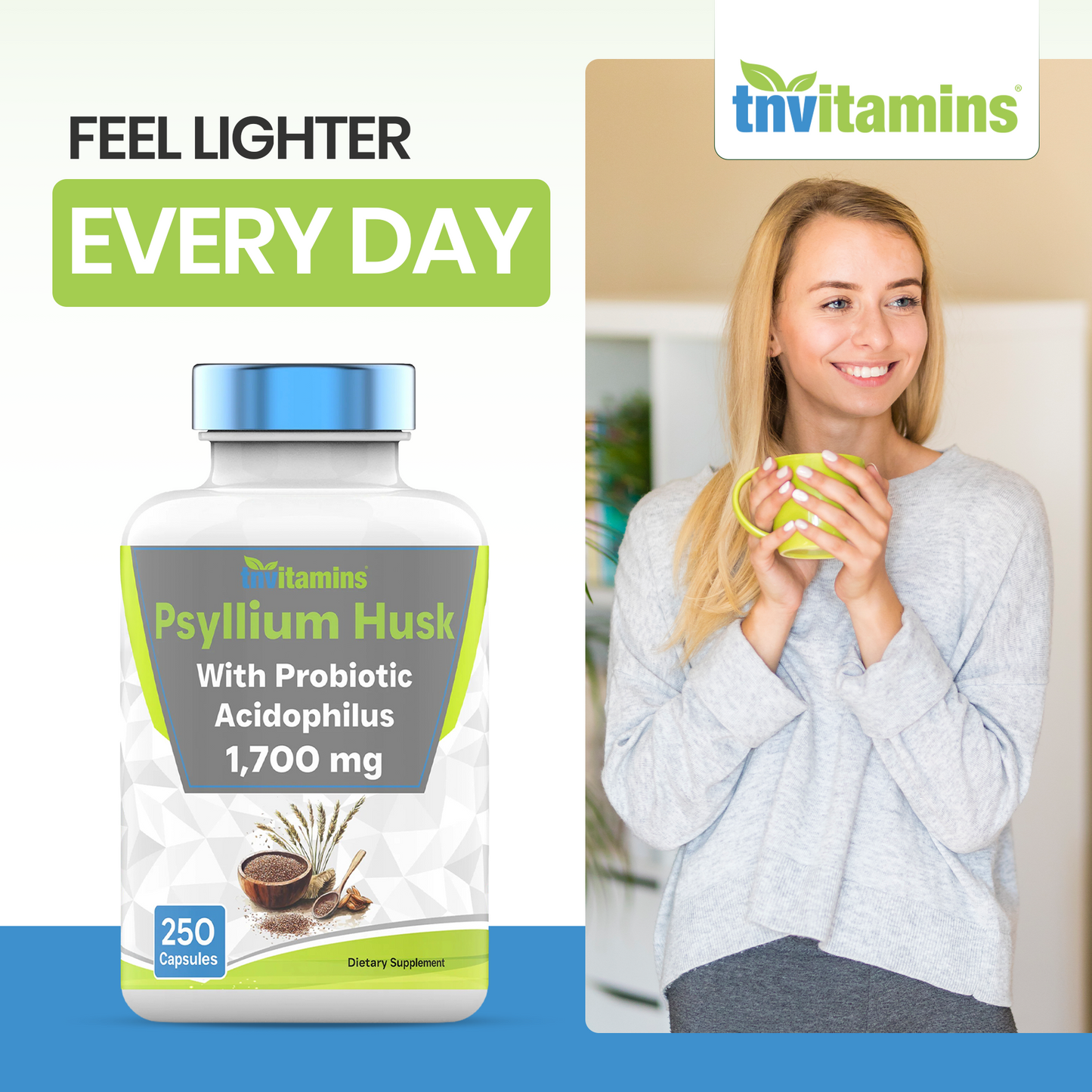 Psyllium Husk Capsules | 1700 MG - 250 Capsules | with Probiotic Acidophilus | Extra Strength Soluble & Dietary Fiber Supplement | Supports Digestive Health | by TNVitamins