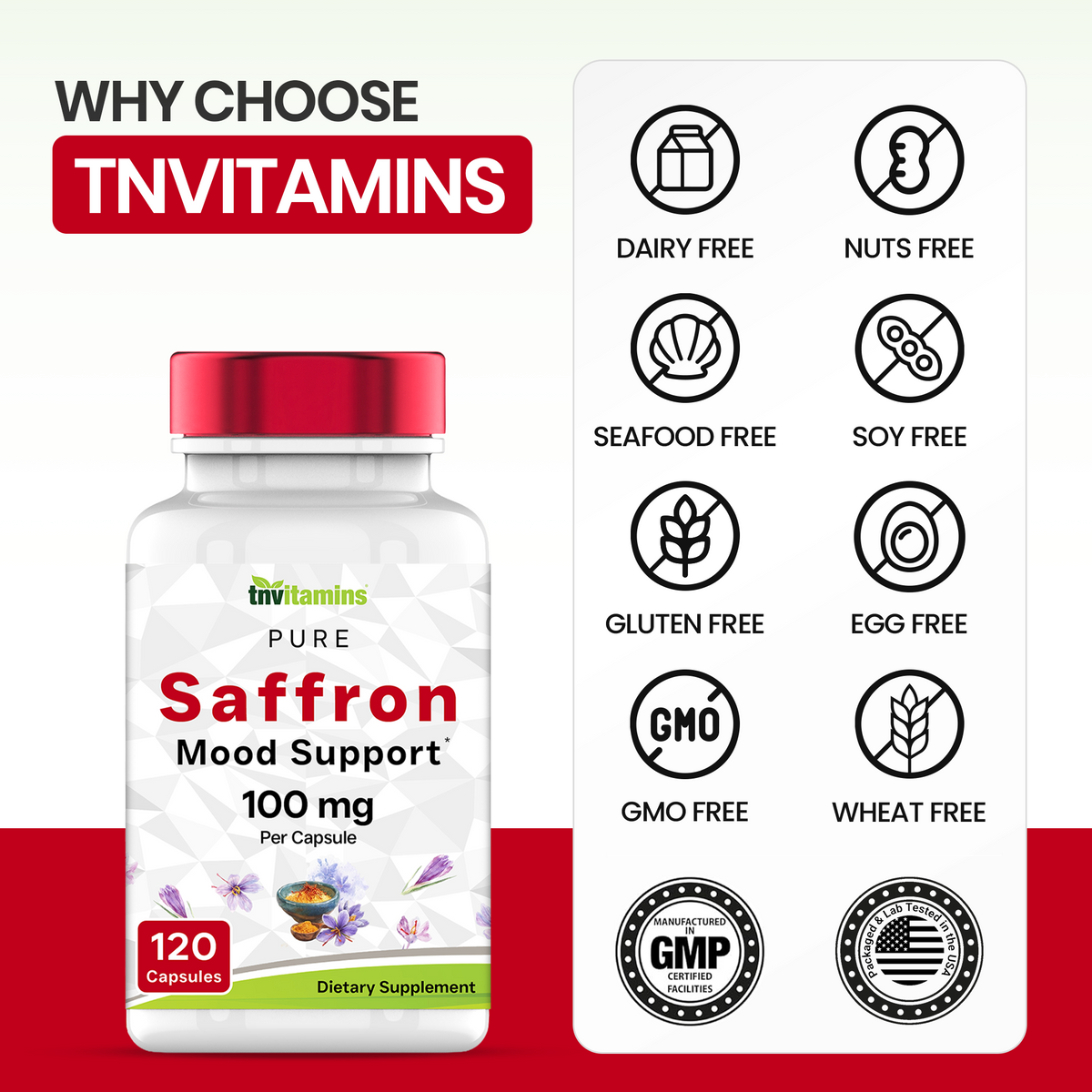 Saffron Capsules 100 mg, 120 Capsules | High Potency Saffron Supplement from Real Saffron Threads | Mood & Emotional Support* | Natural Appetite Support*, Made in USA