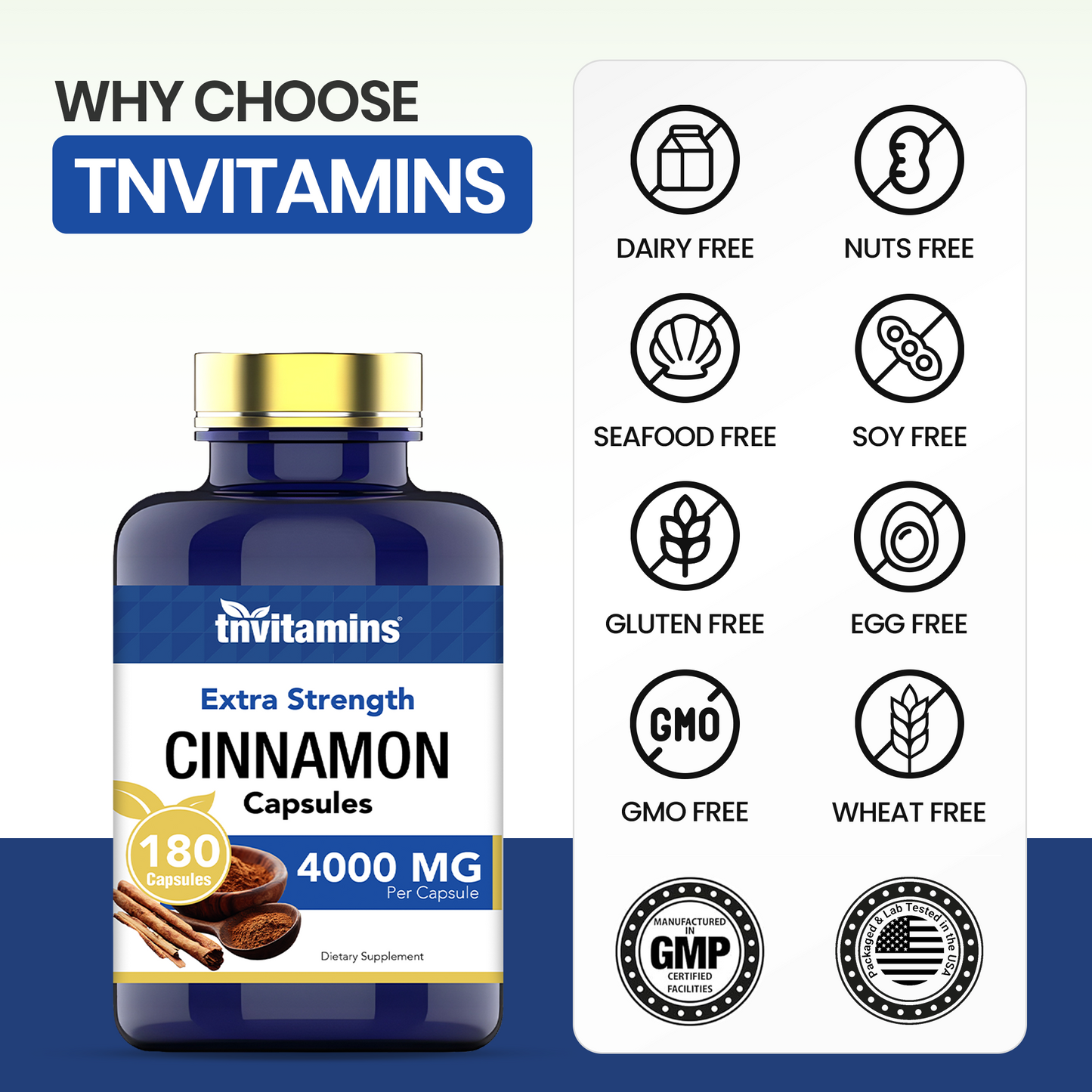 Cinnamon Capsules 4000 MG - 180 Capsules | Ceylon Cinnamon & Cassia Cinnamon Pills | Blood Sugar Support Supplement* | Extra Strength Cinnamon Bark Extract | Cinnamon Complex | by TNVitamins