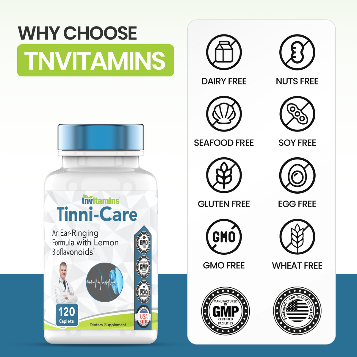tnvitamins  **New Larger Size and New Label** Tinni-Care Lemon Bioflavaniod Supplement an Ear Ringing Relief Formula That May Help with Ringing Over Time | 120 Caplets - Vitamins C, B1, B2, B6 & B12