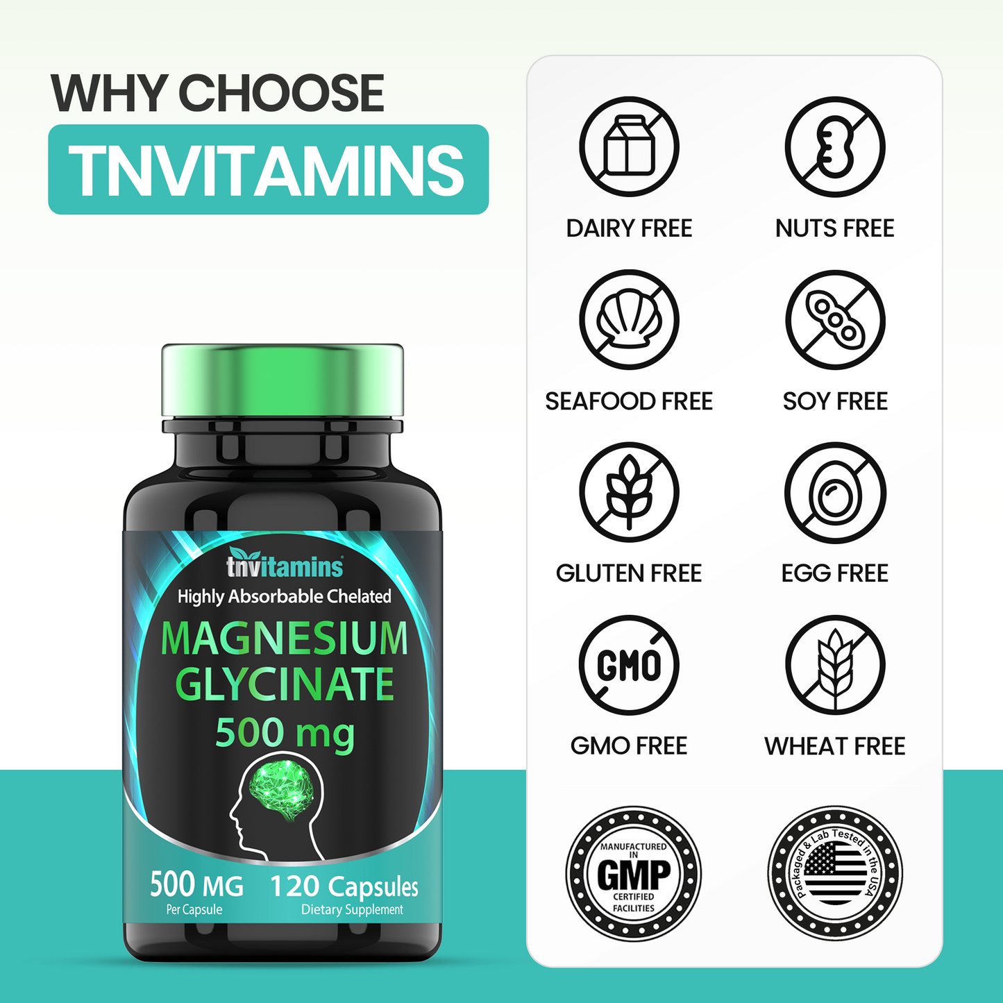 Magnesium Glycinate 500mg Per Capsule - 120 Count | 4 Month Supply! | Pure Chelated Magnesium Supplement for Sleep, Calm, Nerve, Joint, & Bone Support* | AKA Magnesium Bisgycinate | Non-GMO