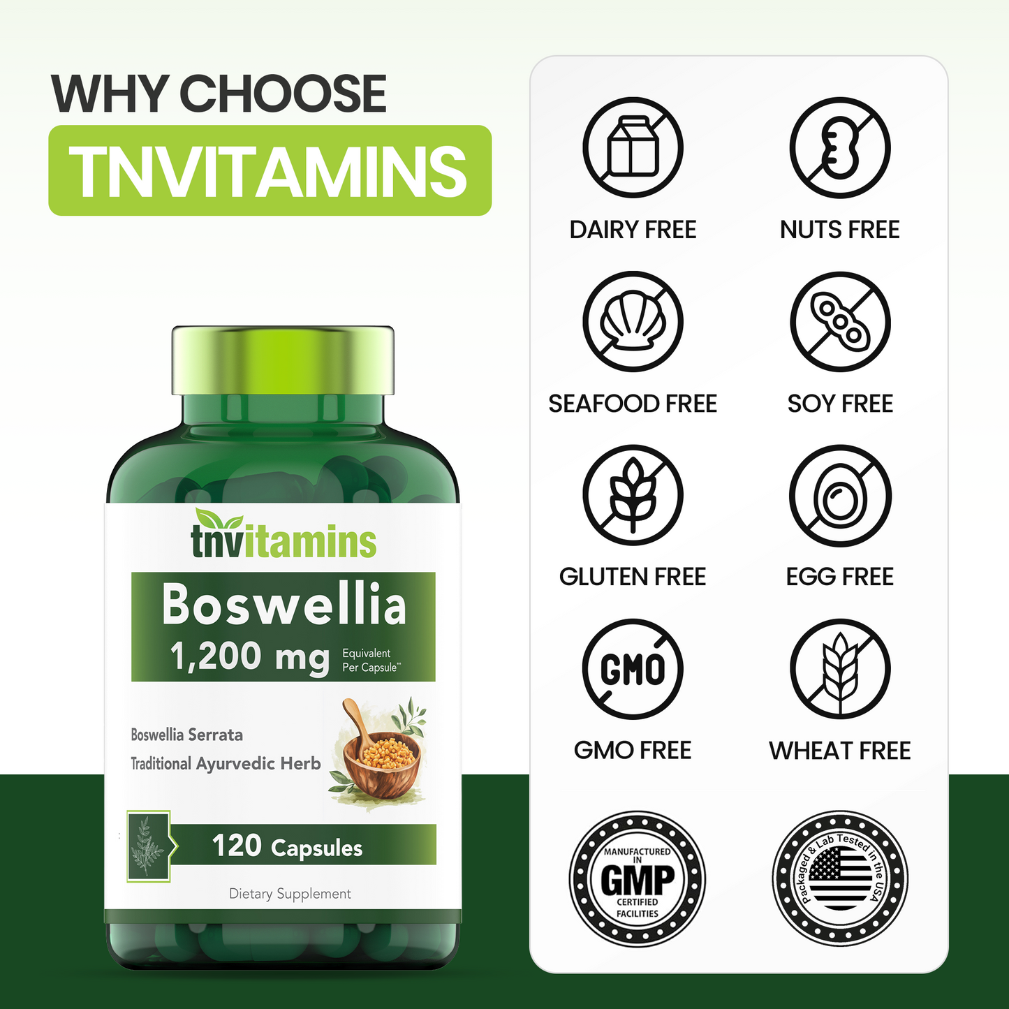Boswellia Serrata Herbal Extract Capsules | 1200 MG/Capsule (120 Capsules) | Joint Support Supplement* | Promotes Mobility & Flexibility* | Ayurvedic Herb: Indian Olibanum/Frankincense | TNVitamins