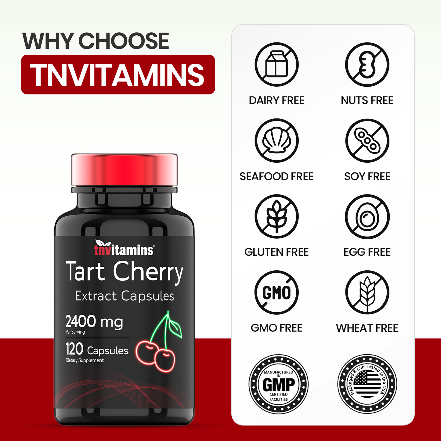 Tart Cherry Extract Capsules (2400 MG - 120 Count) | from Montmorency Tart Cherries | Provides Antioxidants, Anthocyanins, & Phytonutrients | Non-GMO