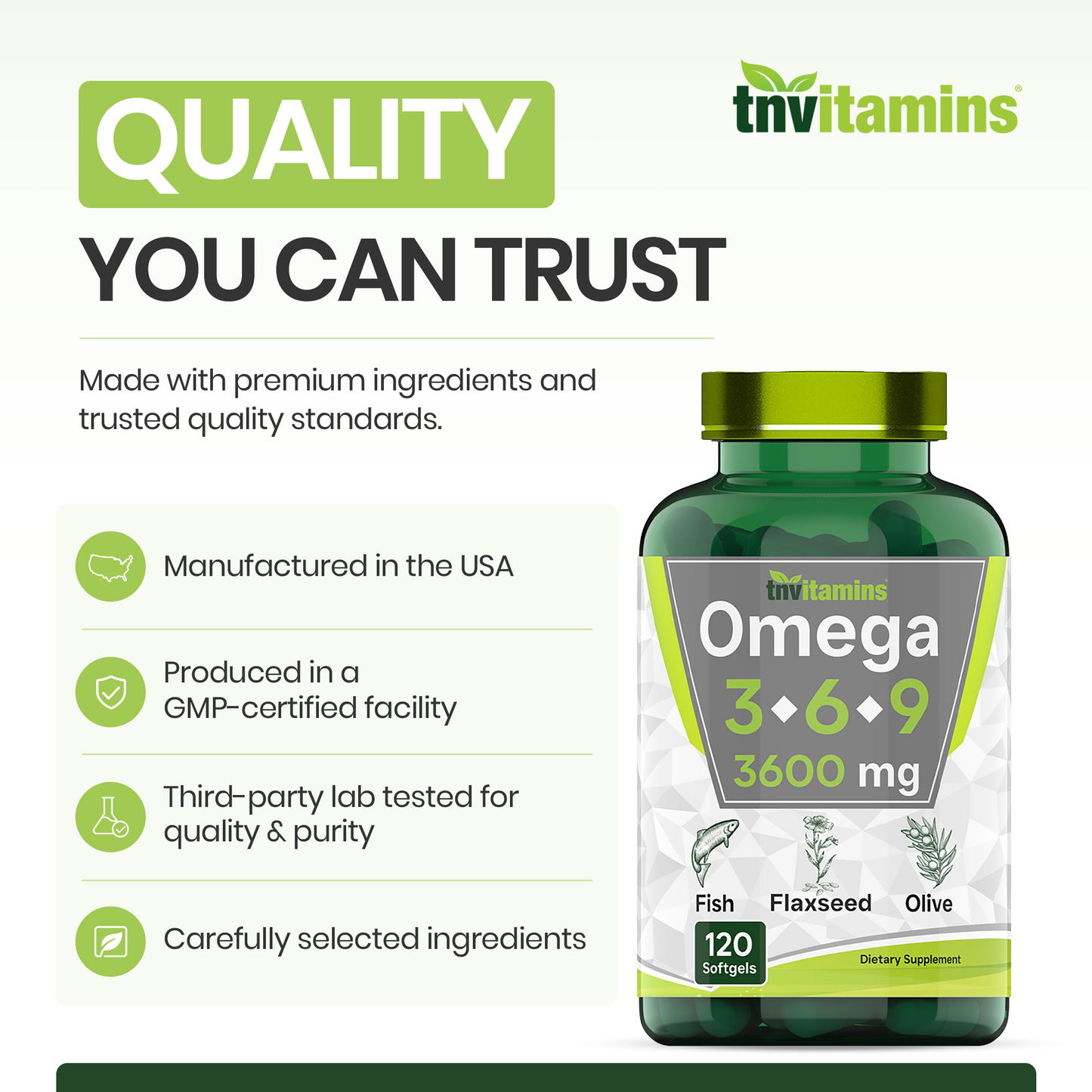 Triple Omega 3◆ 6◆ 9: 3600mg  - 120 Softgels | Omega Essential Fatty Acids from Fish Oil (EPA & DHA), Flaxseed Oil (ALA & LA), & Olive Oil (OA) | Omega 3-6-9 Supplement for Women & Men | Non-GMO