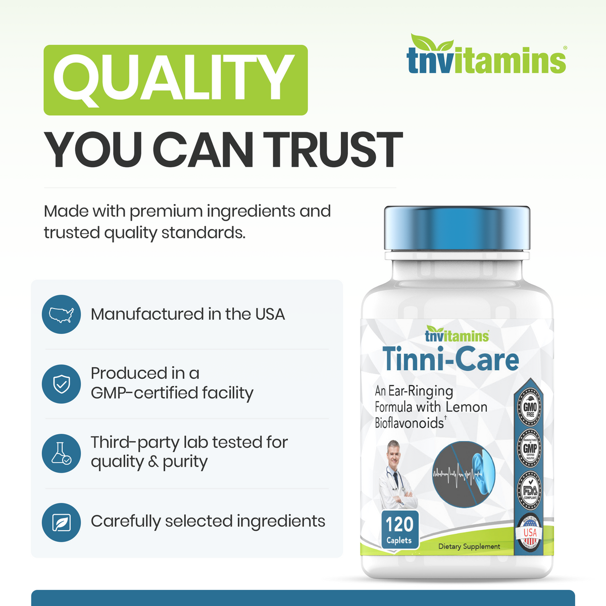 tnvitamins  **New Larger Size and New Label** Tinni-Care Lemon Bioflavaniod Supplement an Ear Ringing Relief Formula That May Help with Ringing Over Time | 120 Caplets - Vitamins C, B1, B2, B6 & B12