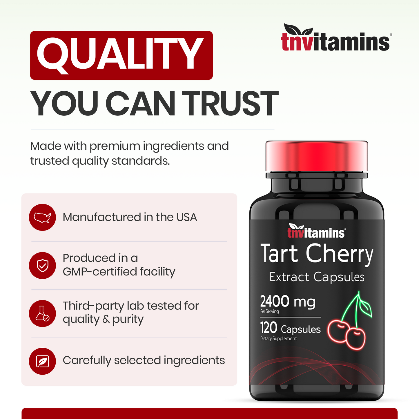 Tart Cherry Extract Capsules (2400 MG - 120 Count) | from Montmorency Tart Cherries | Provides Antioxidants, Anthocyanins, & Phytonutrients | Non-GMO