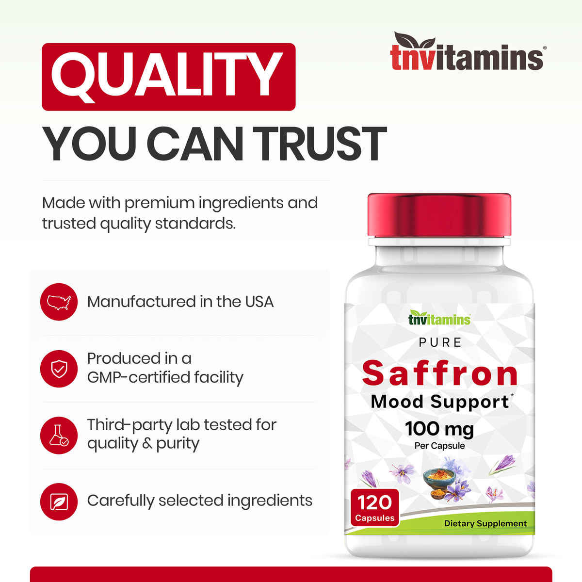 Saffron Capsules 100 mg, 120 Capsules | High Potency Saffron Supplement from Real Saffron Threads | Mood & Emotional Support* | Natural Appetite Support*, Made in USA