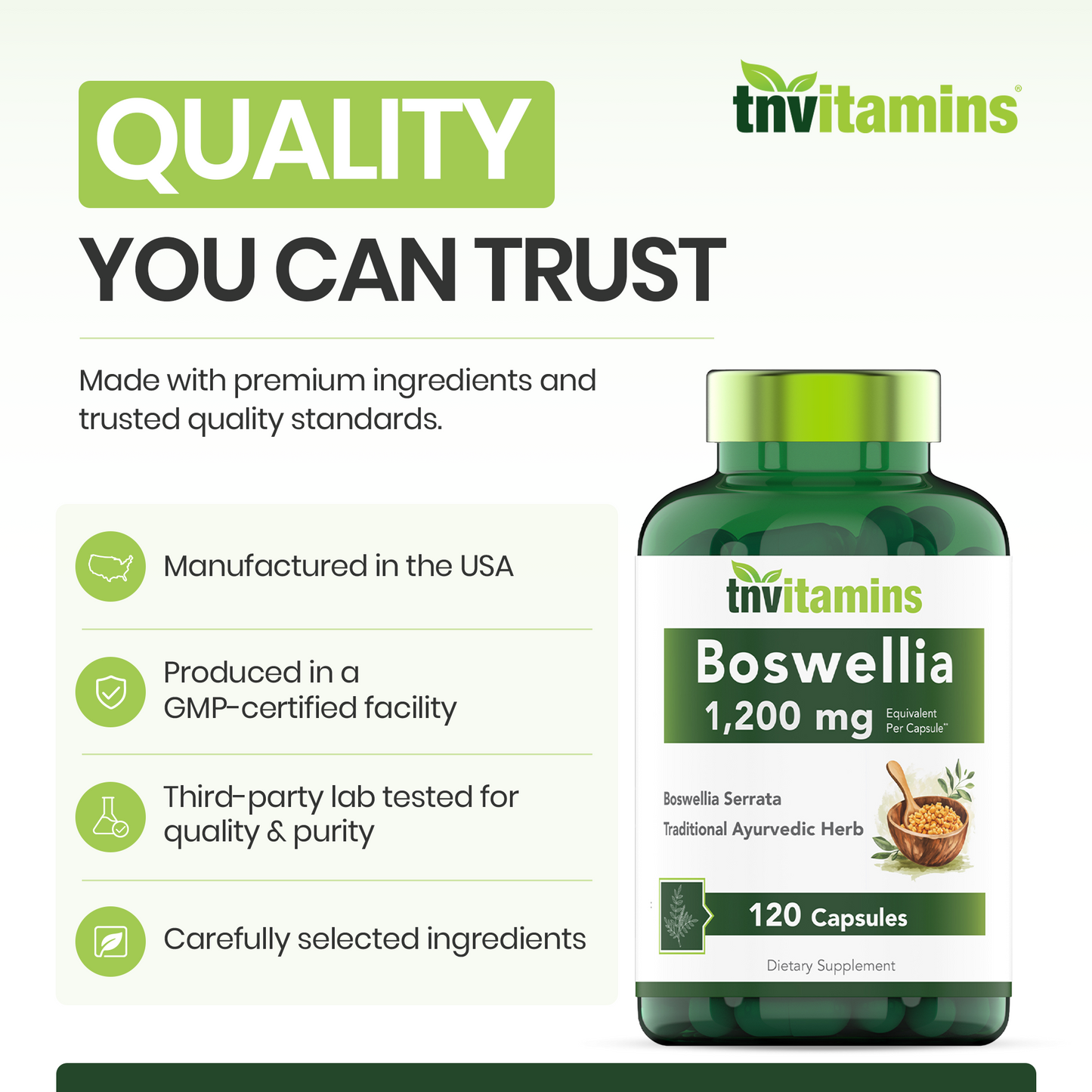 Boswellia Serrata Herbal Extract Capsules | 1200 MG/Capsule (120 Capsules) | Joint Support Supplement* | Promotes Mobility & Flexibility* | Ayurvedic Herb: Indian Olibanum/Frankincense | TNVitamins