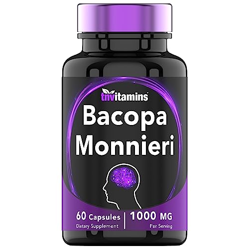 Bacopa Monnieri Capsules 1000 MG (60 Capsules) | Nootropic Brain Support Supplement* | Bacopa Leaf Extract Powder Pills | by TNVitamins