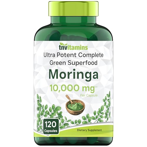 Moringa Capsules 10,000mg - 120 Capsules | Pure Moringa Oleifera Leaf Powder Supplement | Ultra Potent Green Superfood Powder Capsules | Super Greens Powder Pills | Non-GMO, Made in the USA!