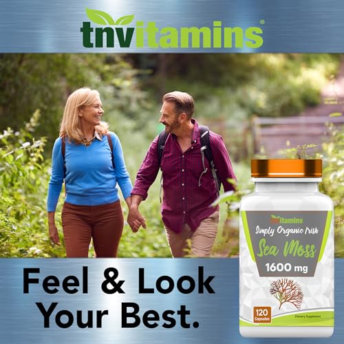 tnvitamins Organic Irish Sea Moss: 1600mg x 120 Capsules | Two Month Supplt Simply Organic Sea Moss Powder Capsules are Highly Potent, and Absorbable! | Non-GMO | Made in The USA!