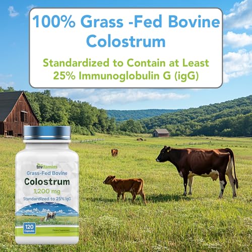 Colostrum Supplement 1,200 mg Per Serving, 120 Capsules | Standardized to 25% IgG (Immunoglobulin G) | Grass-Fed Bovine Colostrum Powder Caps | Immune Support Supplement | Non-GMO, Made in the USA!