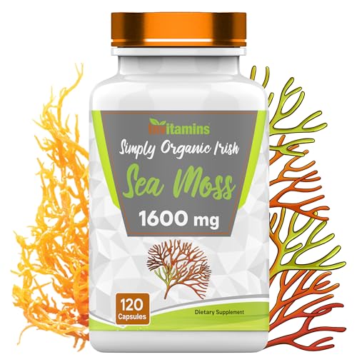 tnvitamins Organic Irish Sea Moss: 1600mg x 120 Capsules | Two Month Supply Simply Organic Sea Moss Powder Capsules are Highly Potent, and Absorbable! | Non-GMO | Made in The USA!