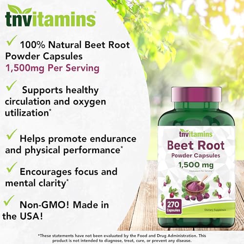 tnvitamins Beet Root Capsules 15,00 Mg Per Serving - 270 Capsules | Beet Root Powder Extract | Non-GMO & Gluten-Free | Produced in The USA