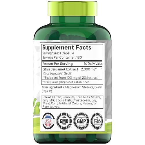 tnvitamins Citrus Begamot 2000mg - 180 Capsules | Ultra Potent Citrus Bergamot Supplement 2000 mg Per 1 Capsule Serving | 6 Month Supply! | Non-GMO | Made in The USA!