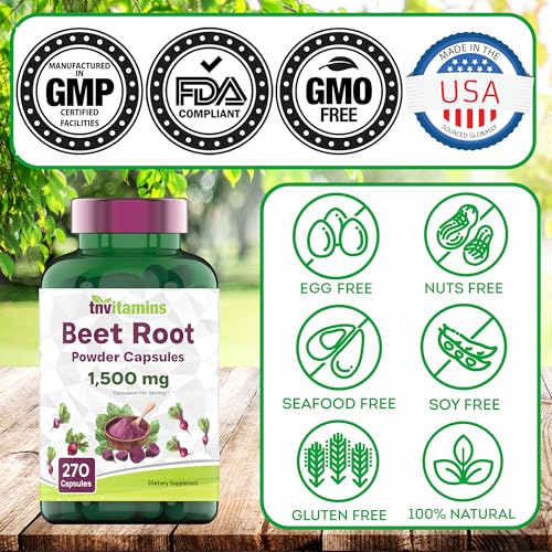 tnvitamins Beet Root Capsules 15,00 Mg Per Serving - 270 Capsules | Beet Root Powder Extract | Non-GMO & Gluten-Free | Produced in The USA