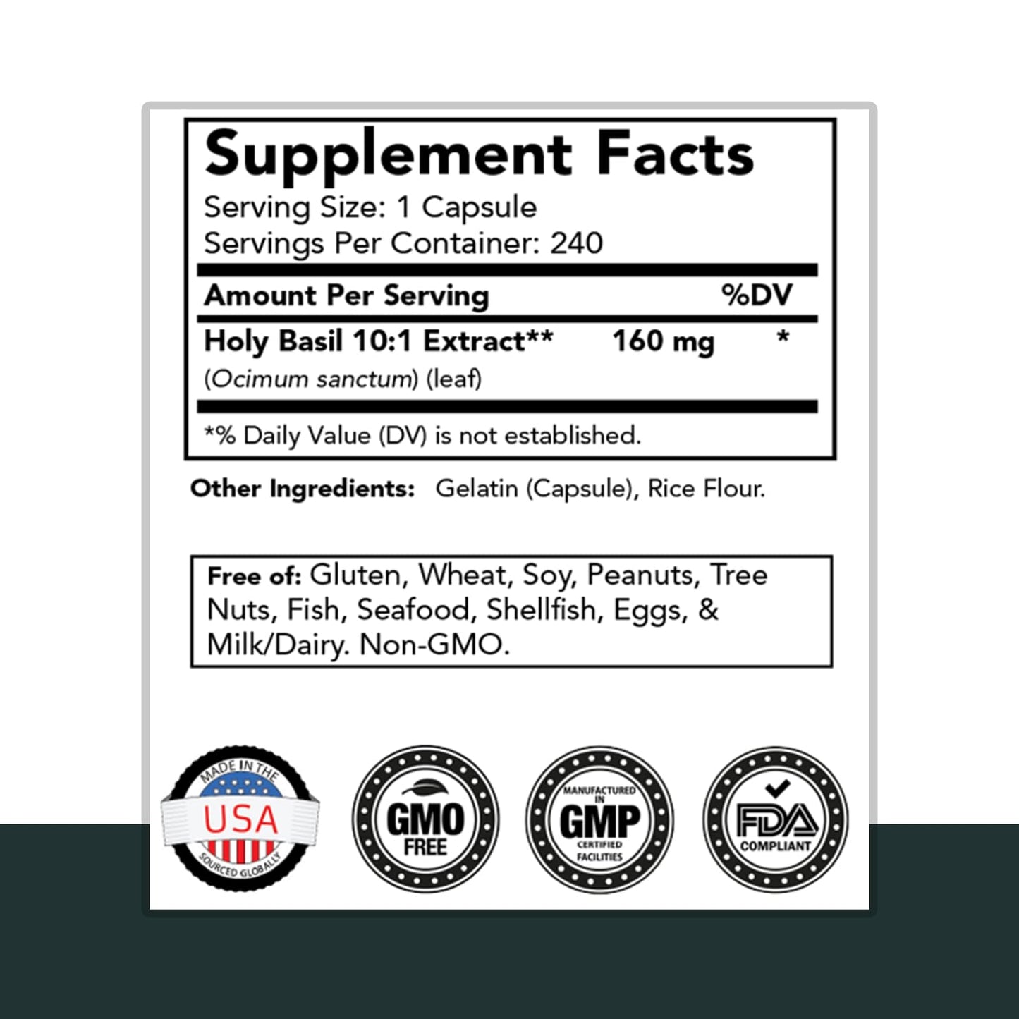 Tulsi Holy Basil Capsules (1600 MG  -  240 Capsules) | May Promote Stress & Frustration Relief* | Tulsi Holy Basil Leaf Powder Extract | Adaptogenic, & Ayurvedic Herb | TNVitamins