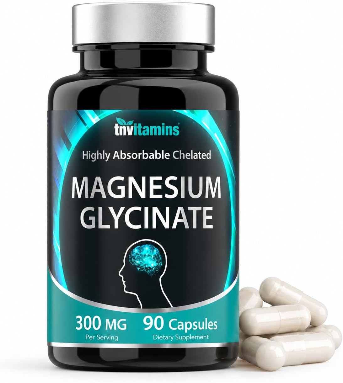 Magnesium Glycinate Capsules (300 MG Per Serving - 90 Count) | Pure Chelated Magnesium Bisglycinate Powder Supplement | Glicinato de Magnesio | for Sleep, Calm, Nerve, & Stress Support* | TNVitamins