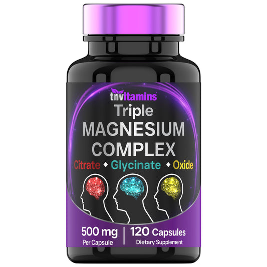 Triple Magnesium Complex Supplement 500mg: Magnesium Glycinate, Citrate, & Oxide - 120 Capsules (4 Month Supply!) | 1 Capsule Serving Provides 125% Daily Value | Non-GMO, Made in The USA!