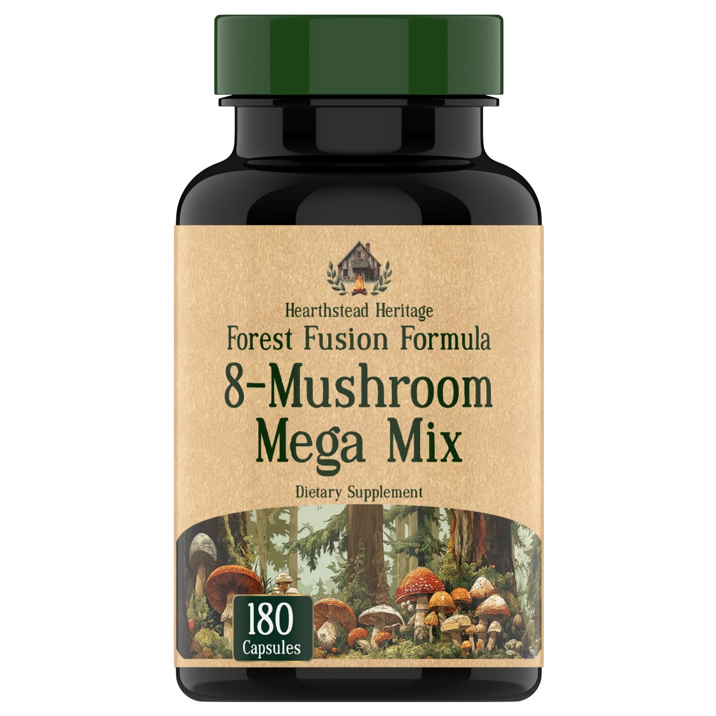 8 Mushroom Complex - 180 Capsules - Lion’s Mane, Reishi, Chaga, Cordyceps & Turkey Tail - Natural Immune, Focus & Energy* Support Supplement for Men & Women