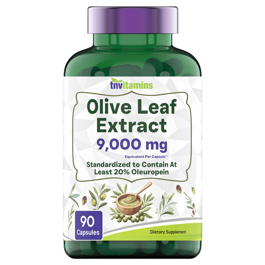 tnvitamins Olive Leaf Extract Capsules 9000 MG (90 Capsules) | Standardized to Contain 150 mg Oleuropein | Antioxidant with Polyphenols | Non-GMO. Produced & Lab-Tested in The USA