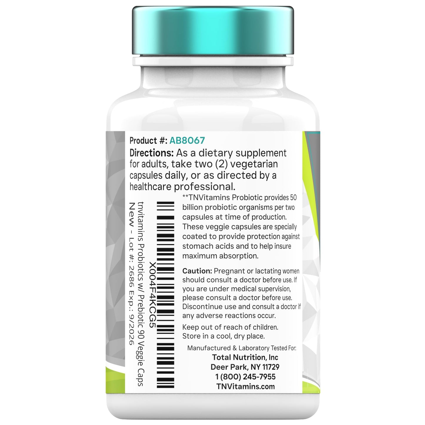 tnvitamins Probiotics with Prebiotic: 50 Billion CFU - 10 Strain - 90 Vegetarian Capsules | with Acidophilus Probiotic for Digestive Health, Gut Health, & Immune Support* | for Men & Women