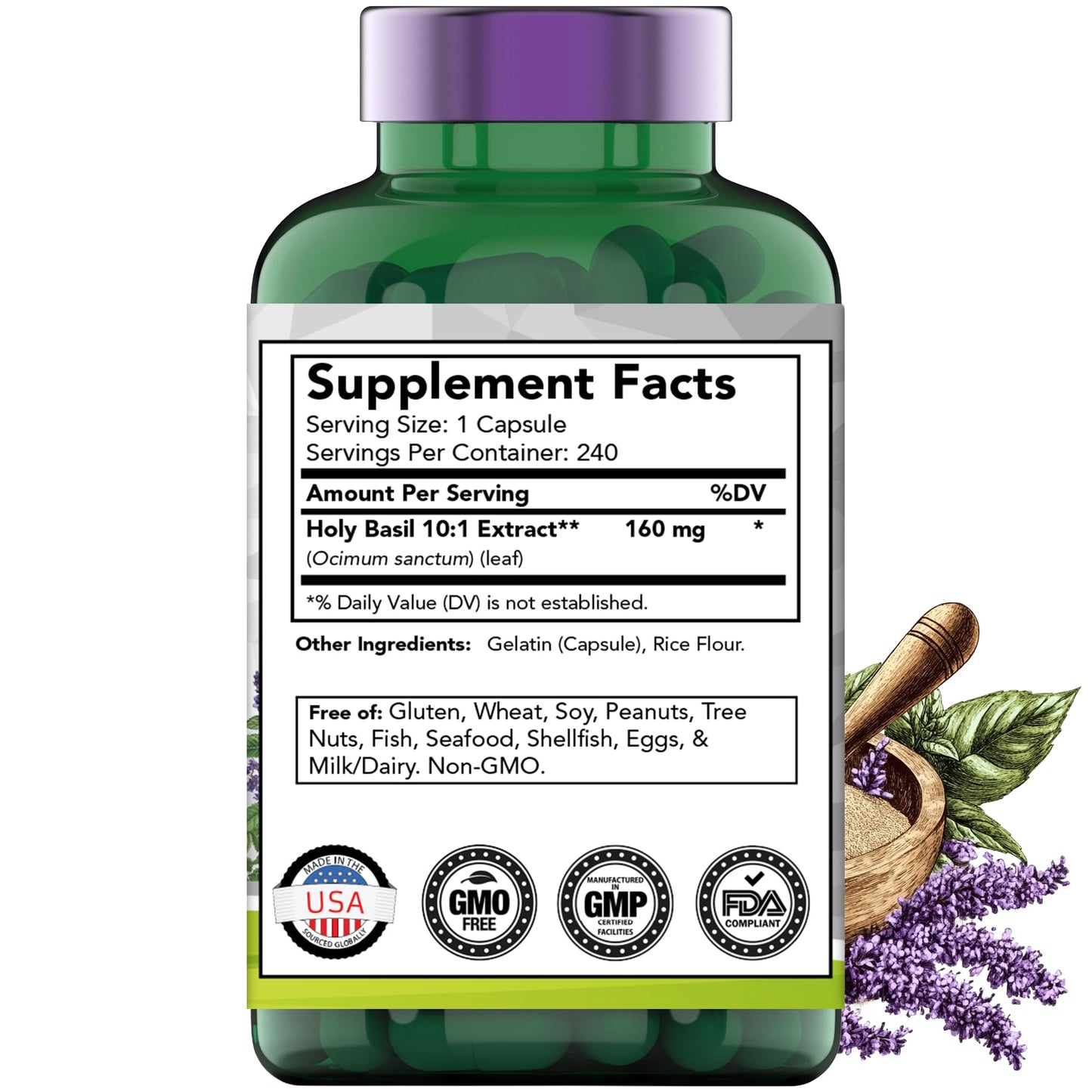 Tulsi Holy Basil Capsules (1600 MG  -  240 Capsules) | May Promote Stress & Frustration Relief* | Tulsi Holy Basil Leaf Powder Extract | Adaptogenic, & Ayurvedic Herb | TNVitamins