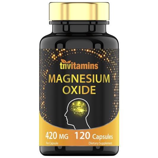 tnvitamins Magnesium Oxide 420mg - 120 Capsules | 4 Month Supply! | 100% Daily Value of Magnesium Oxide in One Capsule | Oxido de Magnesio | Non-GMO, Made in The USA