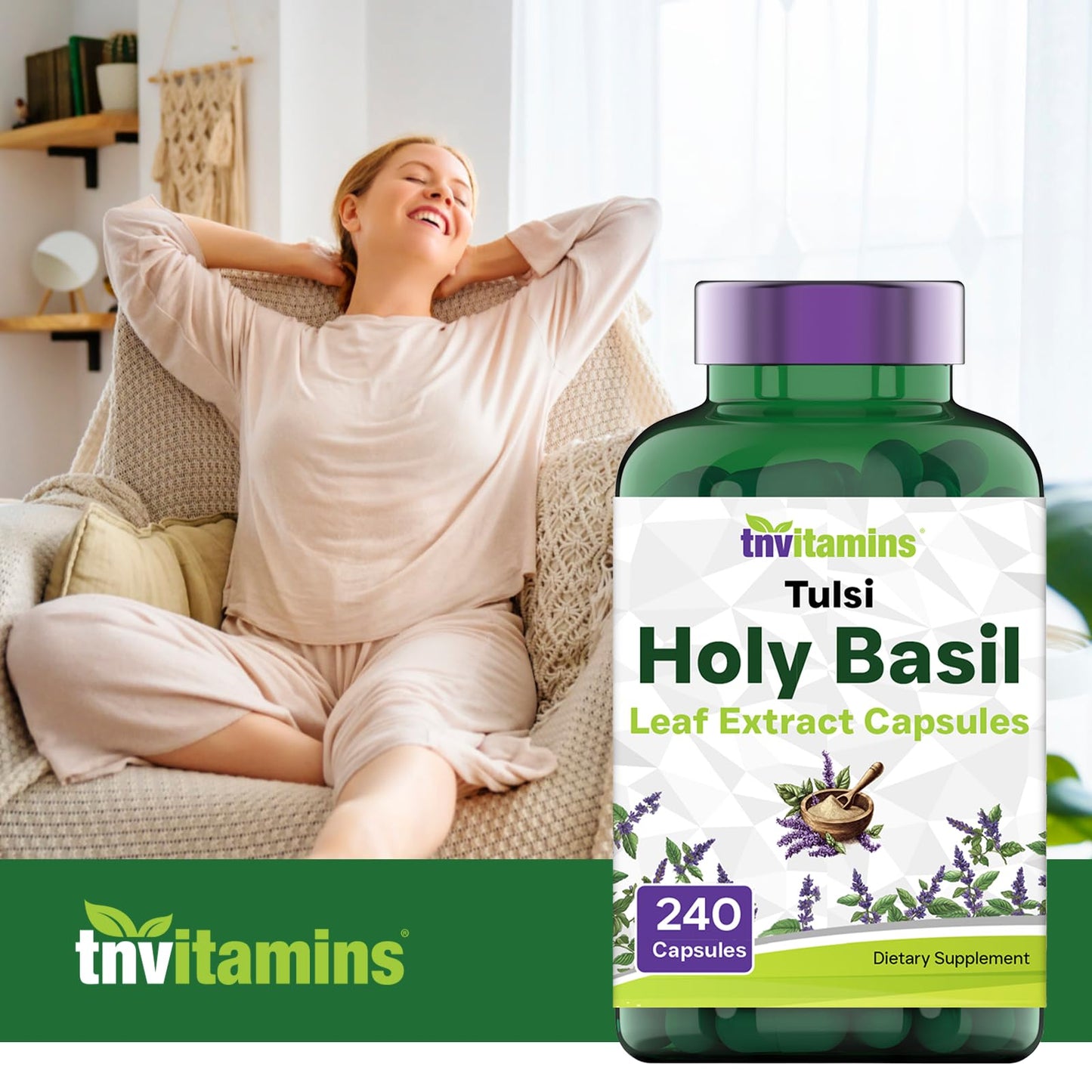 Tulsi Holy Basil Capsules (1600 MG  -  240 Capsules) | May Promote Stress & Frustration Relief* | Tulsi Holy Basil Leaf Powder Extract | Adaptogenic, & Ayurvedic Herb | TNVitamins